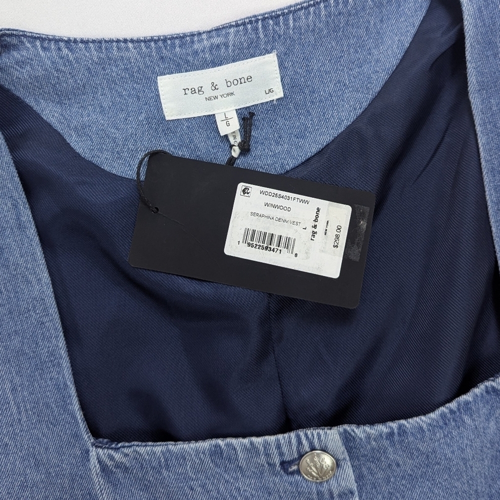 rag & bone Seraphina Denim Vest Top Button Front Lined Winwood Blue Wash L NWT - Picture 14 of 14